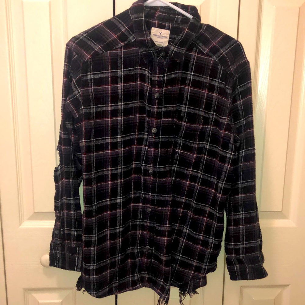 American Eagle frayed checkered blouse